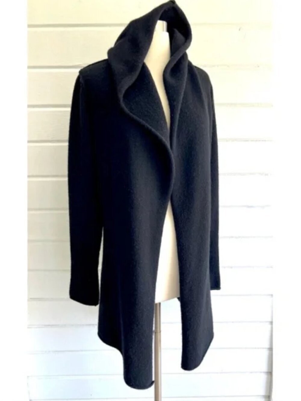 VINCE Black Hooded Cashmere Wool Alpaca Soft Open Relaxed Fit Cardigan Small - Picture 2 of 7